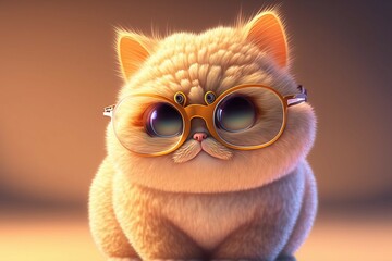 Baby kitty. Cute little cat wearing a glasses. Happy new year. Character design. Generative AI.