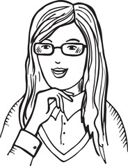 Happy woman sketch. Hand drawn female portrait