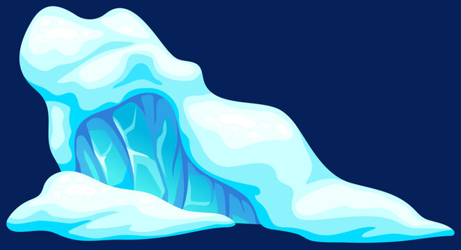 Frozen ocean high wave in north. Blue tsunami, sea storm, splash water in winter. Ice age. Aftermath of natural disaster. Vector isolated illustration.