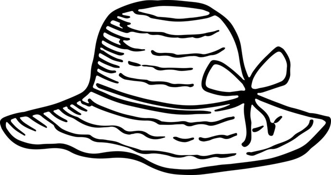 recommend clip art: Beach hat sketch. Summer straw panama drawing