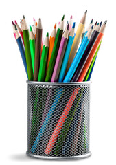 Concept of education. Many colorful pencils in jar
