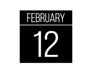 12 February day black calendar. Calendar vector for the days of February on isolated white background