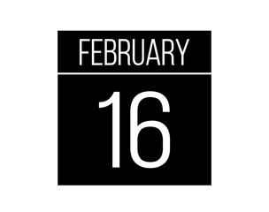 16 February day black calendar. Calendar vector for the days of February on isolated white background