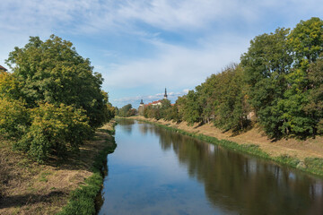 Fototapeta na wymiar Morava River and Hradisko Monastery - Olomouc, Czech Republic