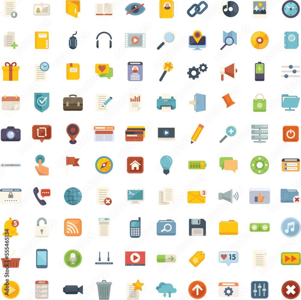 Poster interface icons set flat vector. comment browser. web api isolated