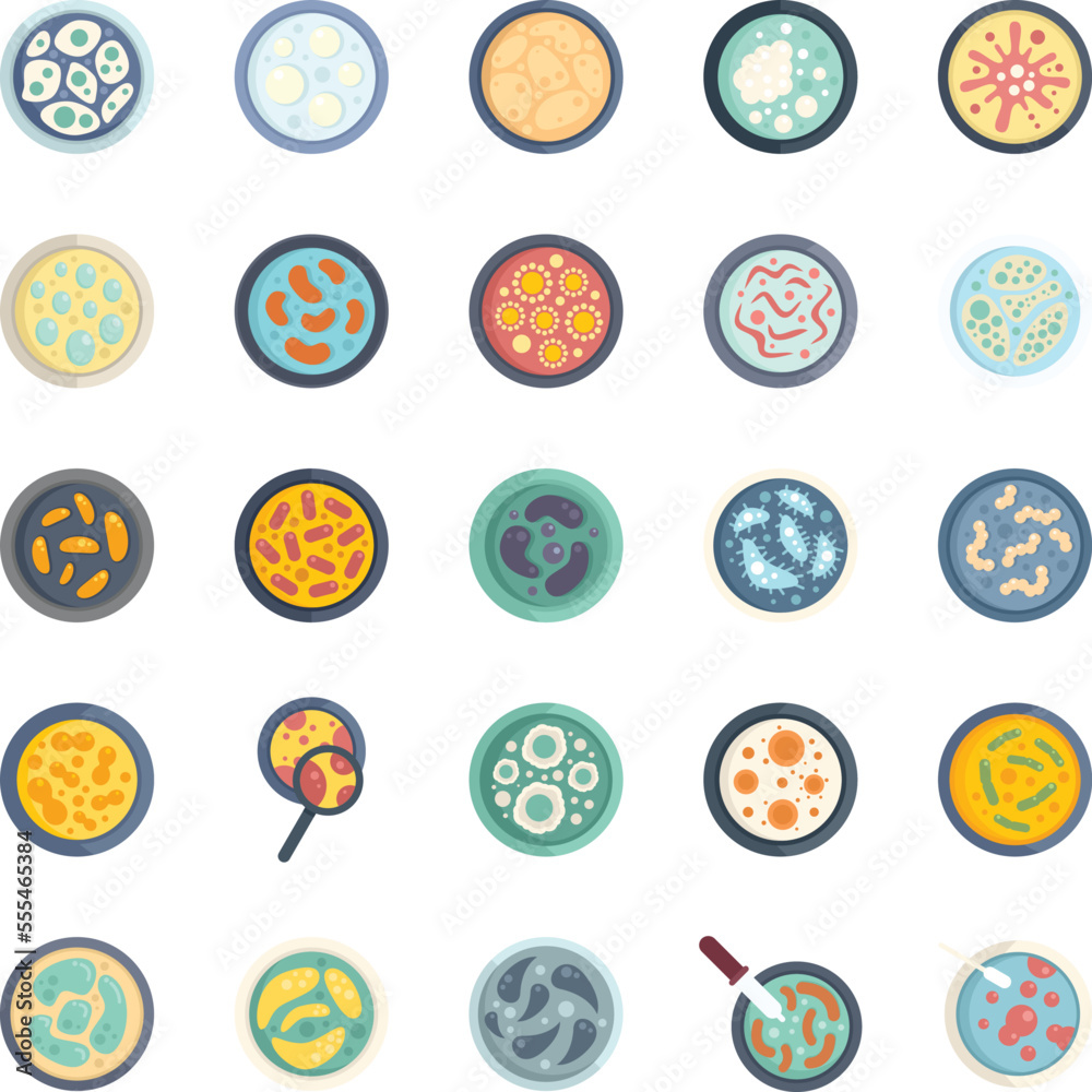 Canvas Prints Petri dish icons set flat vector. Bacteria experiment. Dish culture isolated