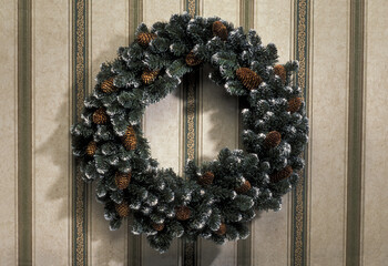 Christmas Wreath With Evergreens And Pine Cones