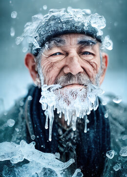 Old man with frozen beard ,AI generative illustration