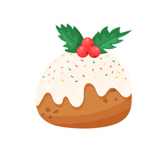 Cartoon Christmas cake. Icon in modern style. On a white background.