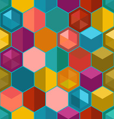 colorful vivid decorative seamless hexagons mosaic background for creative surface designs, fabric, wallpaper, backdrop, banner, poster, cover and web designs