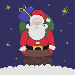 Santa Claus got stuck in the chimney, flat vector illustration