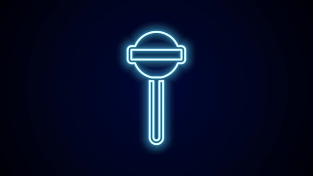 Glowing neon line Lollipop icon isolated on black background. Food, delicious symbol. 4K Video motion graphic animation