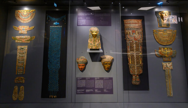 Budapest, Hungary - 26.05.2022: Interior of the Museum of Fine Arts. Ancient Egypt Culture Artifacts	
