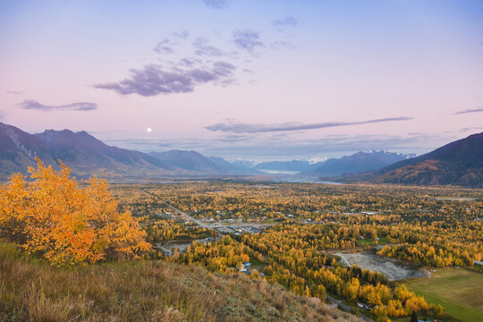Palmer and Knik River at sunset, Alaska, USA