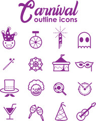 carnival party outline icon sets. vector icons.