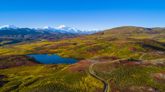 Denali National Park and Preserve as seen from Peters Hills with 20320' Mount Denali, formally know as Mount McKinley, and the Alaska Range; Trapper Creek, Alaska, United States of America