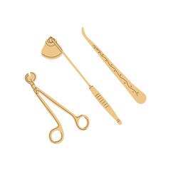 Hand drawn candle accessory set. Doodle trimmer, wick dipper and snuffer