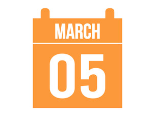 5 March day orange calendar. Calendar vector for the days of March on isolated white background