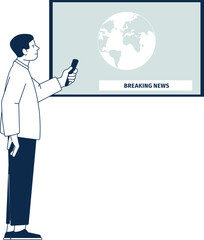 Man watching breaking news on tv screen