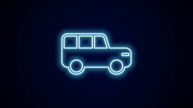 Glowing neon line Safari car icon isolated on black background. 4K Video motion graphic animation
