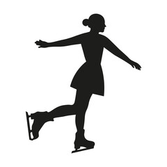 Figure skating, woman in motion on ice black silhouette, isolated on white background, vector illustration. © Vectorry
