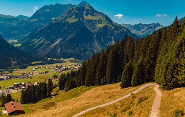 Beautiful alpine summer view at the famous Zafernalift, Kleinwalsertal valley, Mittelberg, Vorarlberg, Austria