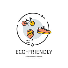 Transport Eco Friendly Thin Line Icon Ecology Lifestyle Concept Include of Bicycle and Pin. Vector illustration
