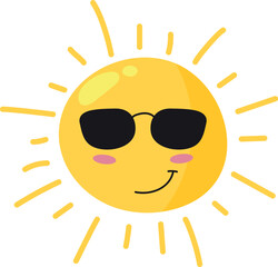 Cool sun in sunglasses. Cute hot weather icon