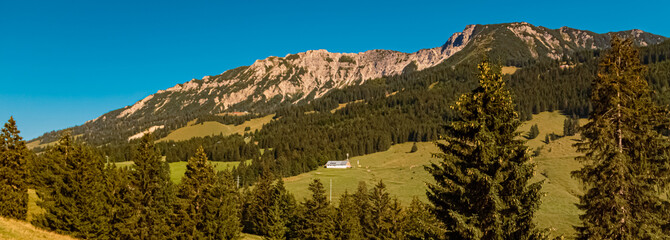 Beautiful alpine summer view at the famous Jochpass-Kanzel, Bad Hindelang, Allgaeu, Bavaria, Germany