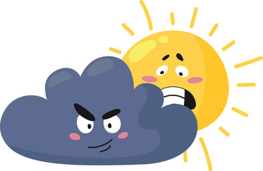 Funny cloudy weather icon. Sky character with face expression