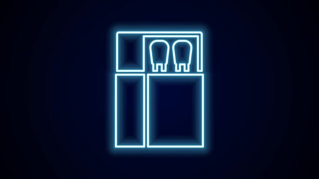 Glowing neon line Open matchbox and matches icon isolated on black background. 4K Video motion graphic animation