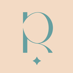 Letter R monogram logo.Typographic signature icon.Lettering sign isolated on light fund.Wedding, fashion, beauty, gift boutique, spa alphabet initial.Decorative, ornate style character.