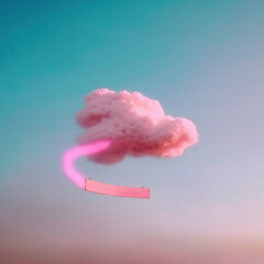 Pastel pink minimal, romantic landscape with soft, pink clouds. Background with copy space. Valentine's Day and Spring elegance. Illustration, Generative AI.