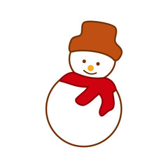 doodle illustration of the snowman with a hat and a scarf, snowman flat icon, Christmas snowman kawaii character