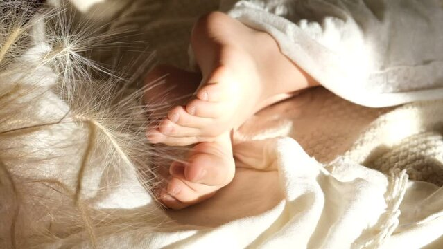 Bedding time, barefoot , relax concept. Lying and enjoying rest. Spa	