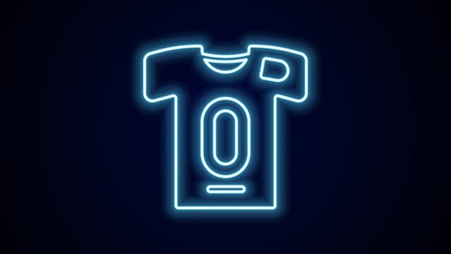 Glowing neon line Football jersey and t-shirt icon isolated on black background. 4K Video motion graphic animation