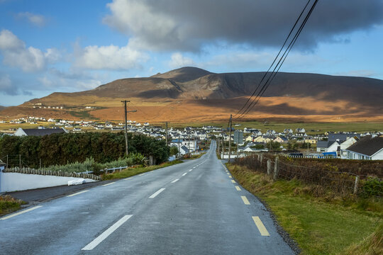 A road leading into Dooagh village on Achill island, Wild Atlantic Way; Achill Island, County Mayo, Ireland
