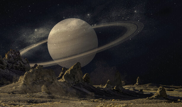 View of Saturn from the surface of Mars, a composite image