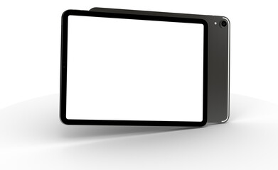 3D brandless tablet with empty screen isolated on white background