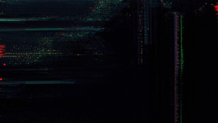 Abstract futuristic green and red digital glitch overlay on black background. Distorted sci-fi cyberpunk concept illustration for HUD and virtual reality screen design motion graphics as backdrop. © remotevfx