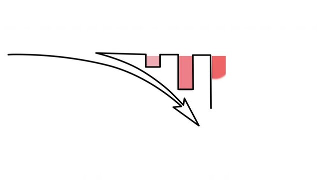 Decline diagram, fall curve, decrease chart self drawing animation. Luma matte, alpha channel. Line art. Red coloured.