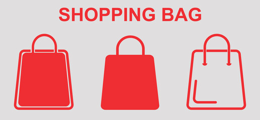 Shopping bag icon with red color. Editable vector. 