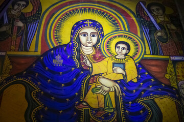 Ethiopian Orthodox ecclesiastical mural, Cathedral of Tsion Maryam, Axum, Ethiopia