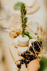 Planche de fromages de chèvre, romarin et raisin