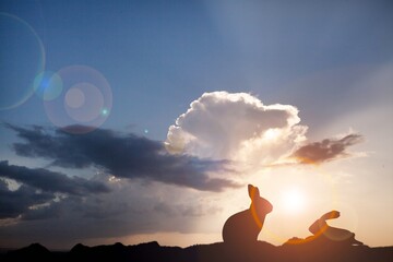 New Year rabbit silhouette at mountains