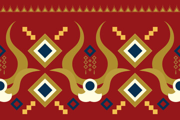 Naklejka premium Ethnic fabric pattern geometric style. Sarong Aztec Ethnic oriental pattern traditional Crimson red background. Abstract,vector,illustration. use for texture,clothing,wrapping,decoration,carpet.