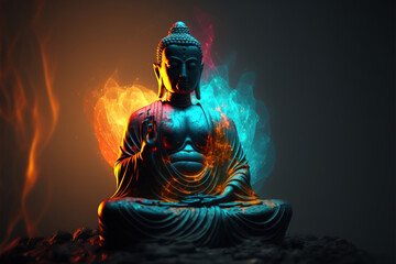 Meditating buddha statue Generative AI - obrazy, fototapety, plakaty