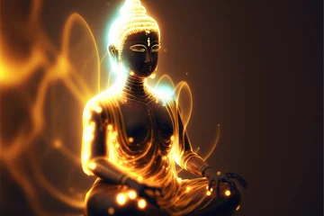 Fototapeten Meditating buddha statue Generative AI © Lukas Juszczak