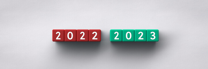 3D Cubes with the years 2022-2023 on a paper background	
