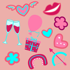 Obraz premium Set of Valentine's Day symbols. Vector illustration.